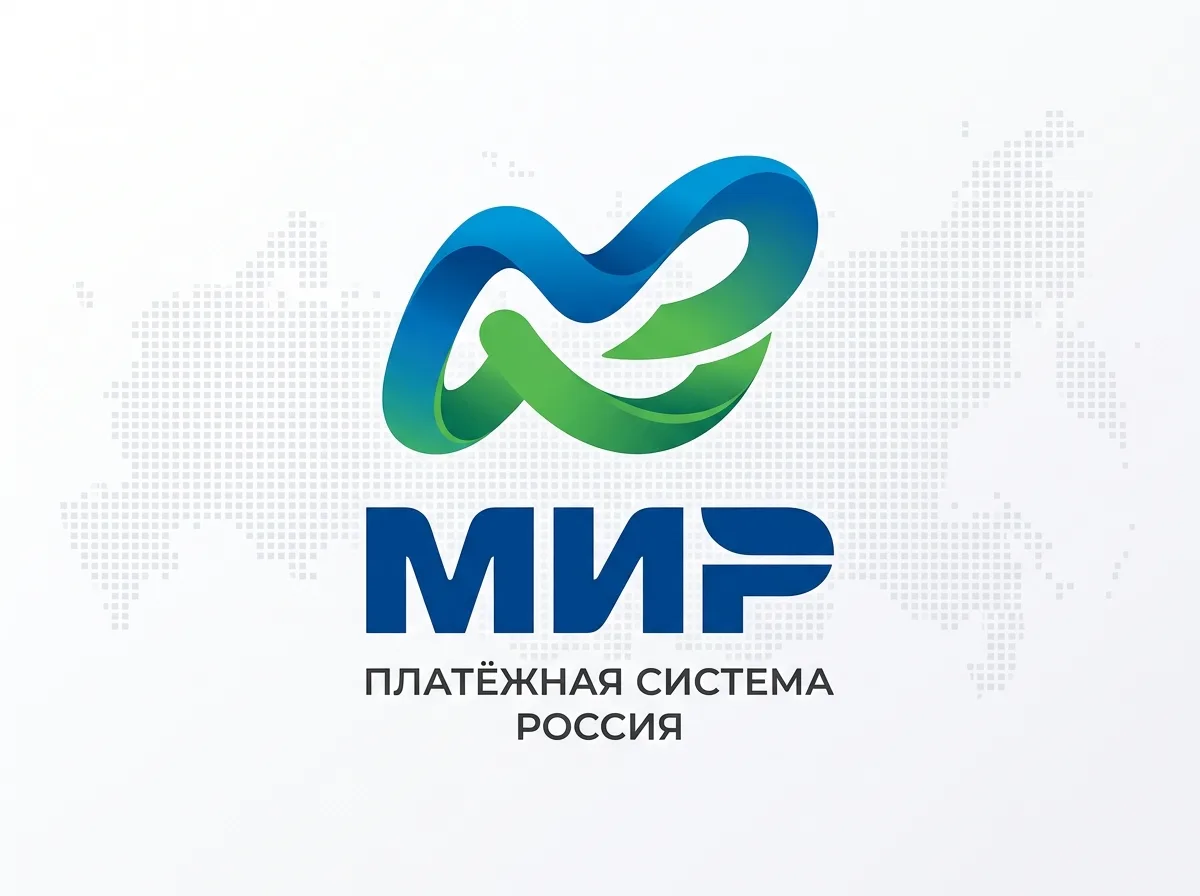 Логотип платёжной системы МИР — российская карточная система, синий и зелёный